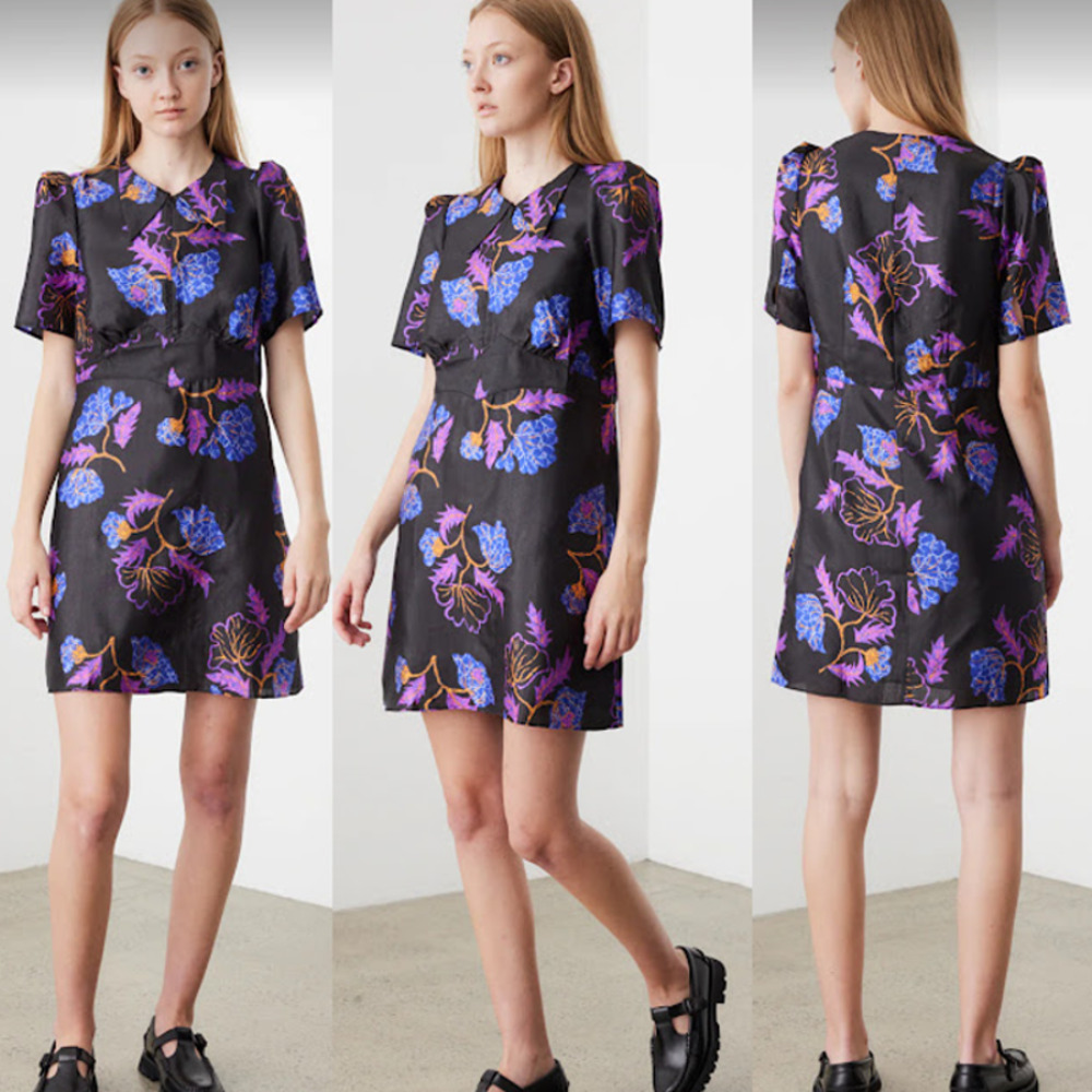 ANTHROPOLOGIE BAUM UND PFERDGARTEN BLACK FLORAL MINI DRESS Size Small
